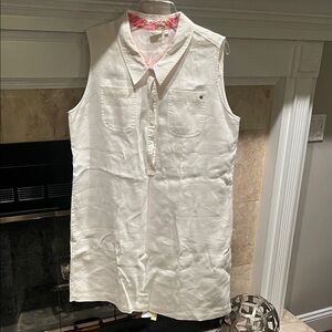Spartina White and Pink Floral belted shirt dress